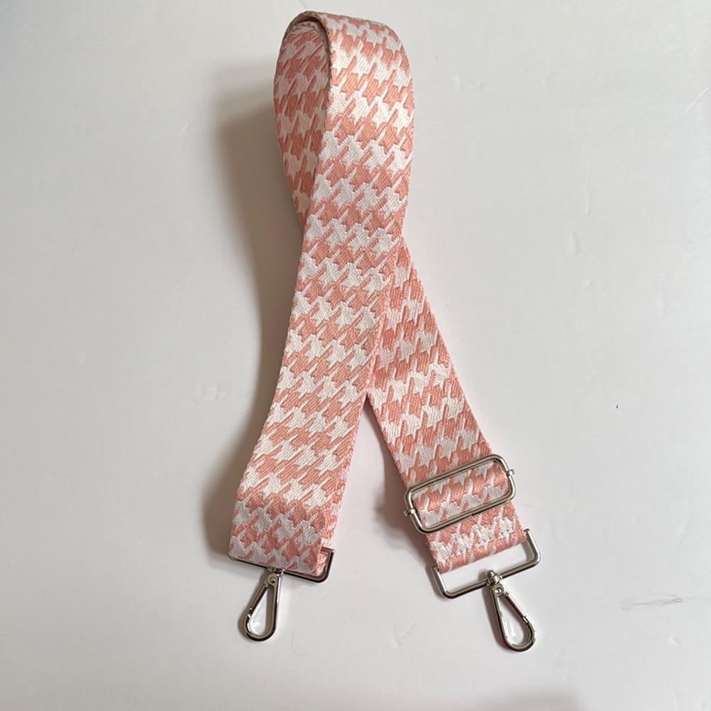 Pink and White Houndstooth Bag Strap